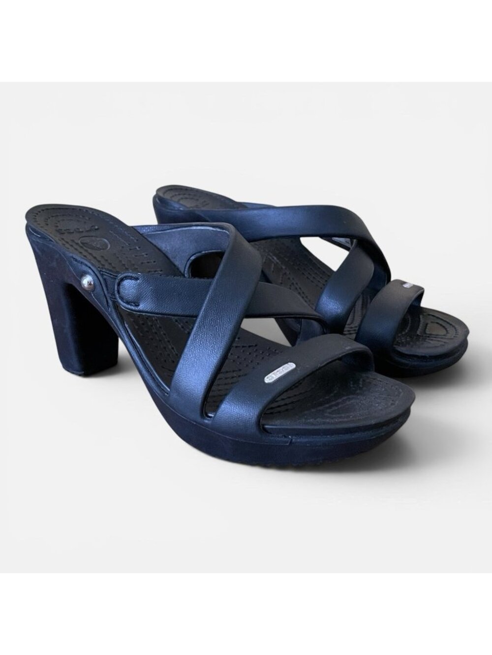 Crocs Womens Cyprus IV Sandals Sz 8 Black Strappy Open Toe Heel Slip On Platform